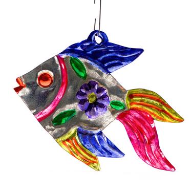 VINTAGE: Mexican Folk Art Tin Fish Ornament - Handcrafted Ornament - Christmas - Holiday - Mexico - Ocean - Beach - SKU 15-B1-00028123 