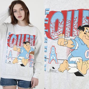 Vintage 90s Houston Oilers Sweatshirt / Fred Flintstone Cartoon Big Logo Shirt / 1993 NFL Football Gray Jumper Mens Large 