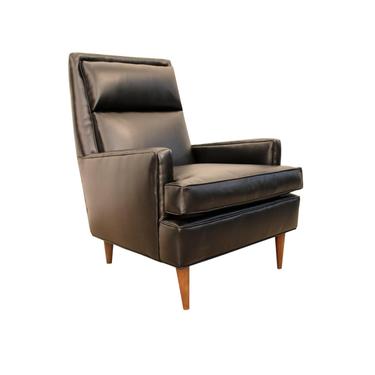 Mid-Century Lounge Chair Danish Modern Leather Reupholstered Selig Pencil Leg Accent Chair 