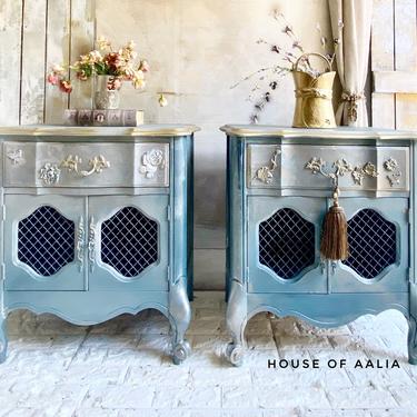 French Provincial Nightstands | Old World French Country Vintage Bedside Tables | French Country Nightstands 