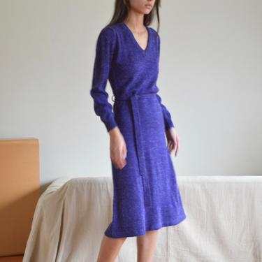 70s pointelle purple knit sweater dress 