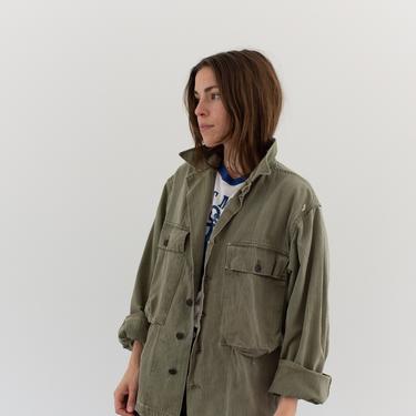 Vintage Olive Green Herringbone Twill Army Jacket | Unisex 40s HBT Painter Cotton Button Up | S M | 