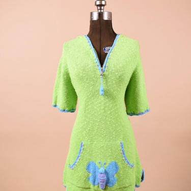 Lime Green Butterfly Hoodie Sweater By The Quacker Factory, M