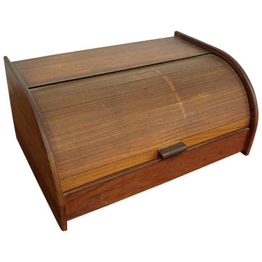 Mid-Century Danish Modern Teak Tambour Roll-Top Storage Box Cabinet 