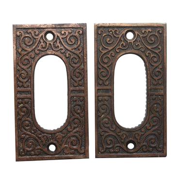 Victorian Pair of Brass Plated Cast Iron Pocket Door Plates