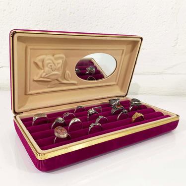 Vintage Travel Jewelry Box Velvet Earring Ring Case Burgundy Red Gold Mirror Hard Clamshell Retro Necklace Earrings Vanity Storage Maroon 