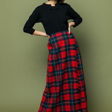 Vintage Women's Pendleton Maxi Plaid Skirt 1970s 1960s Red Medium Small 