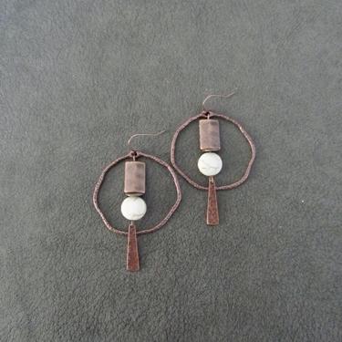 Hammered copper hoop earrings, statement earrings, mid century modern earrings, Bohemian boho earrings, large unique artisan earrings 