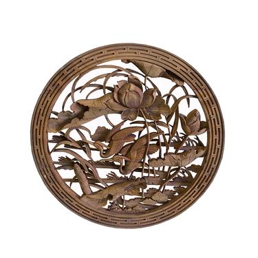 Chinese Round Flower Birds Rustic Raw Wood Wall Plaque Panel ws1939E 