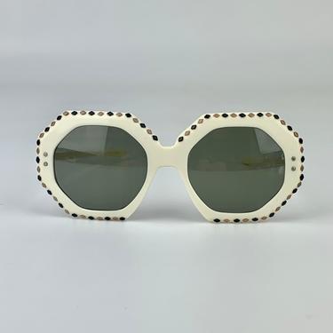 1960's-70's Large MOD Sunglasses - Copper & Black Diamond Shaped Details - by MAY U.S.A. - Optical Quality - New UV Lenses 