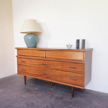 Mid Century Modern Walnut 8-Drawer Lowboy Dresser 