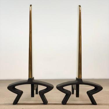 Donald Deskey | Bennett Iron + Brass Andirons | Mid Century modernist 
