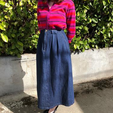 Vintage 1980s Midlength denim skirt with pockets and pleats! Size 10/12 