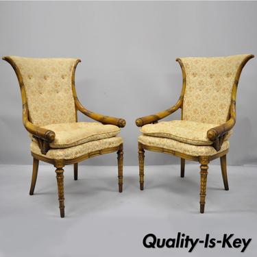 Pair Hollywood Regency French Cornucopia Hiprest Chairs After Grosfeld House
