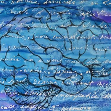 The Edifice of Memory: Original ink painting on yupo with image transfer - neuroscience art literature Proust 