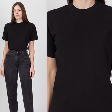 90s Plain Black Crew Neck Tee - Men's XS, Women's Small | Vintage Short Sleeve Cotton T Shirt 
