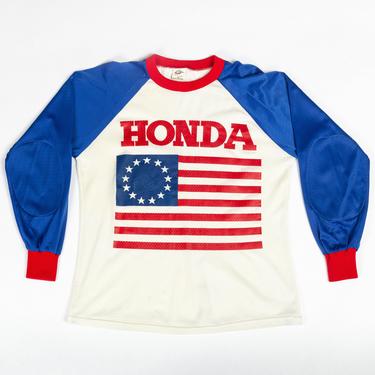 80s Honda Motocross Racing Jersey - Medium | Vintage Sheer Mesh Red White Blue Sportswear Shirt 
