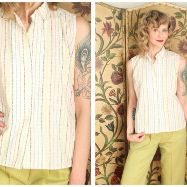 1950s Blouse // Colorful Stripe Cotton Blouse // vintage 50s blouse 