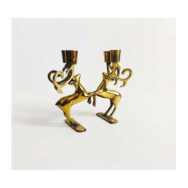 Vintage Brass Double Deer Candle Holder 