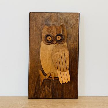 Mid Century Otagiri OMC Wood Cut Owl Wall Mount Art 