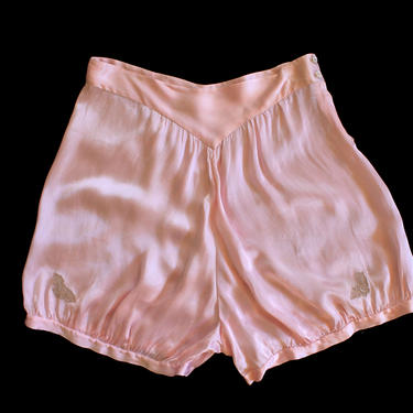 1930s Bloomer Shorts / 30s Pink Satin Lingerie Shorts 