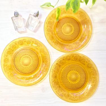 Etched Yellow Dishes, Set of Three Dishes, Kitchen, Glass, Yellow, Vintage, Vintage Home Decor, Etched Glass, Dessert, Serving, Dining 