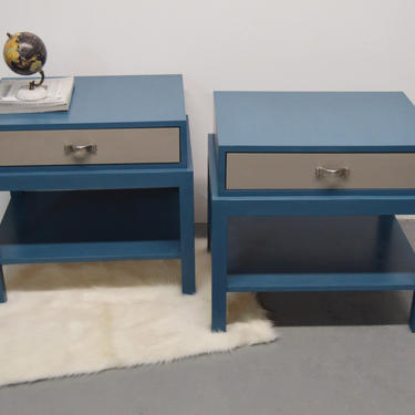 Aubusson Blue pair of night stands / side table /  bedside table - Blue and Grey by Unique