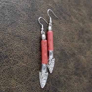 Red earrings, primitive earrings, ethnic earrings, bold statement earrings, unique artisan earrings, arrowhead earrings, southwest earrings 