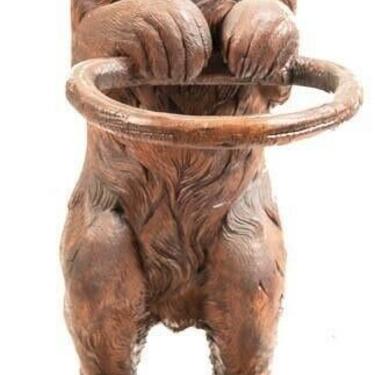 Hand-Carved Wooden Bear Stick Stand Cane Stand Umbrella Stand | Ursine Folk Art