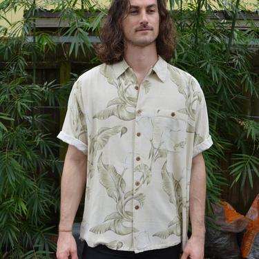 Vintage mens shirt / vintage tropical shirt / vintage palm shirt / vintage tropical button up / vintage cover up / vintage tropical top 