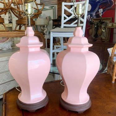 Pair of Blush Pink Ginger Jar Lamps