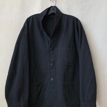 Vintage Black Overdye Classic Chore Jacket | Unisex Square Three Pocket | Cotton French Workwear Style Utility Work Coat Blazer XS S M L XL 