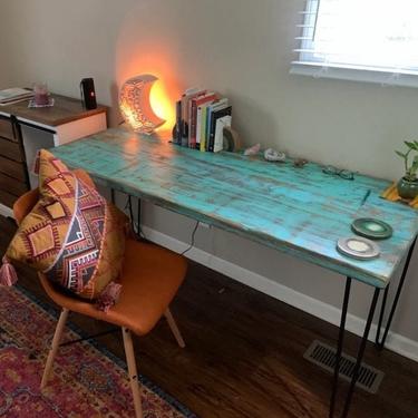 Artisan Teal & Aqua Reclaimed Wood Desk - Rustic Teal Desk 
