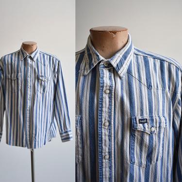 Vintage Striped Denim Wrangler Western Shirt 