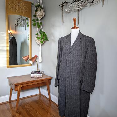 Vintage Men's Grey Hickey Freeman Coat Glen Spray ShowerProof Rain Tweed Wool Jacket 