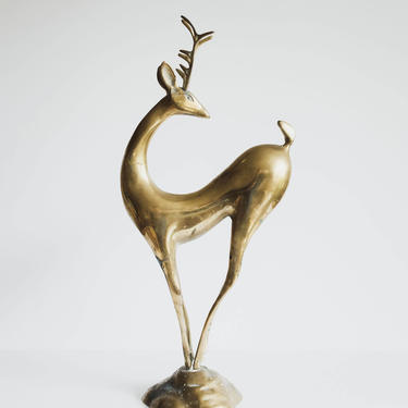 Large Mid Century Brass Deer Statue / sculpture - 18 inches tall 