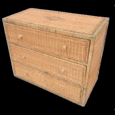 Vintage Wicker 3-Drawer Chest of Drawers in Patinated Green and Natural