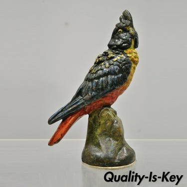 Antique Cast Iron Hand Painted 12" Cockatoo Parrot Figurine Doorstop Bookend