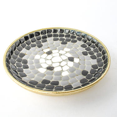 Vintage Mid-Century Tiled Metal Dish in Black, Grey and White 