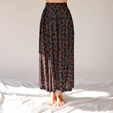 Vintage 80s Marsha Brander for Componix Circle Folk Art Print Pleated Midi Skirt w/ Original Tags | Made in USA | 1980s Designer Boho Skirt 
