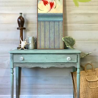 Vintage Desk in Apothecary Blue and Faded Burlap