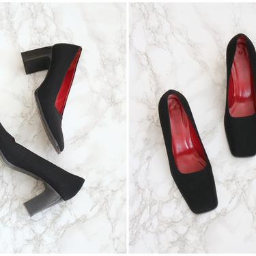 90s black wool pumps - '90s chunky heel Italian pumps / Ann Taylor heels - vintage black wool heels / made in Italy shoes - ladies 6M 
