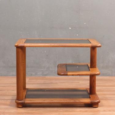 Danish Modern Oak &amp; Smoked Glass Swing-Arm End Table