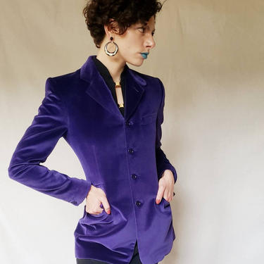 Vintage Purple Velvet Blazer Ralph Lauren Collection / 1990s Fitted Designer Blazer / Small 