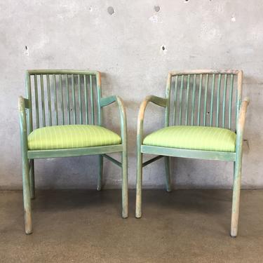 Pair of Vintage Spindle Back Open Arm Chairs