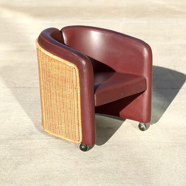 Split Back Wicker Barrel Chair on Casters