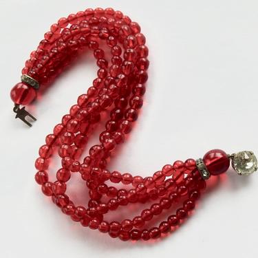 Miriam Haskell Style Red Glass and Rhinestone Bracelet 