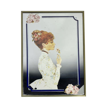 Vintage Wall Mirror of Edwardian Woman Floral Edges, Gold Trim, Wall Art, Vintage Wall Decor, Mirrored Art, Edwardian Art Home Decor 