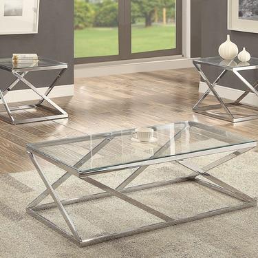 Modern 3-Pc Chrome & Glass Coffee Table Set 