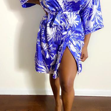 Vintage Printed Kimono Style Wrap Dress - L 